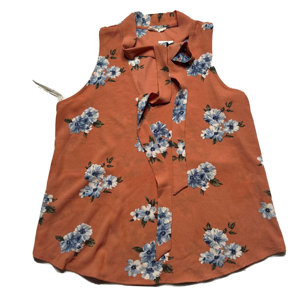 E & M Women Size medium Blouse Floral Sleeveless Top V Neck Multicolor